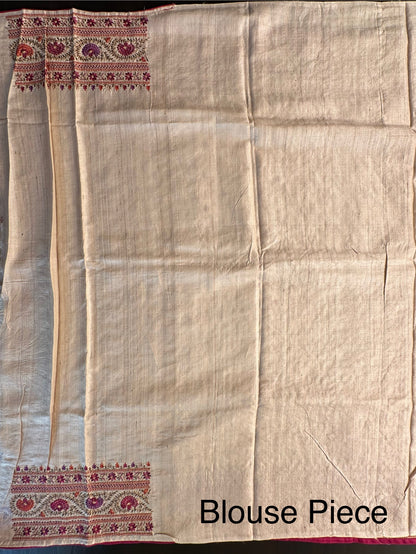 Beige Pure Tussar Silk Saree With Embroidery