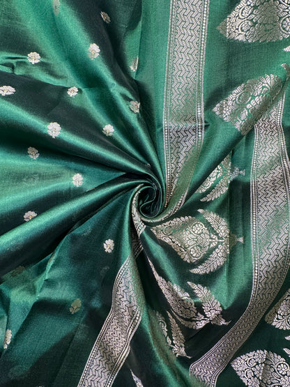 Bottle Green Dupion Rewa Silk Saree