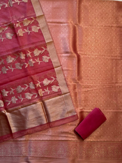 Banarasi Brocade Woven Unstitched Suit Fabric With Organza Dupatta
