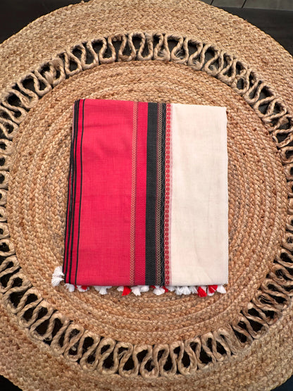 Off White-Red Piyali Bengal Cotton Saree