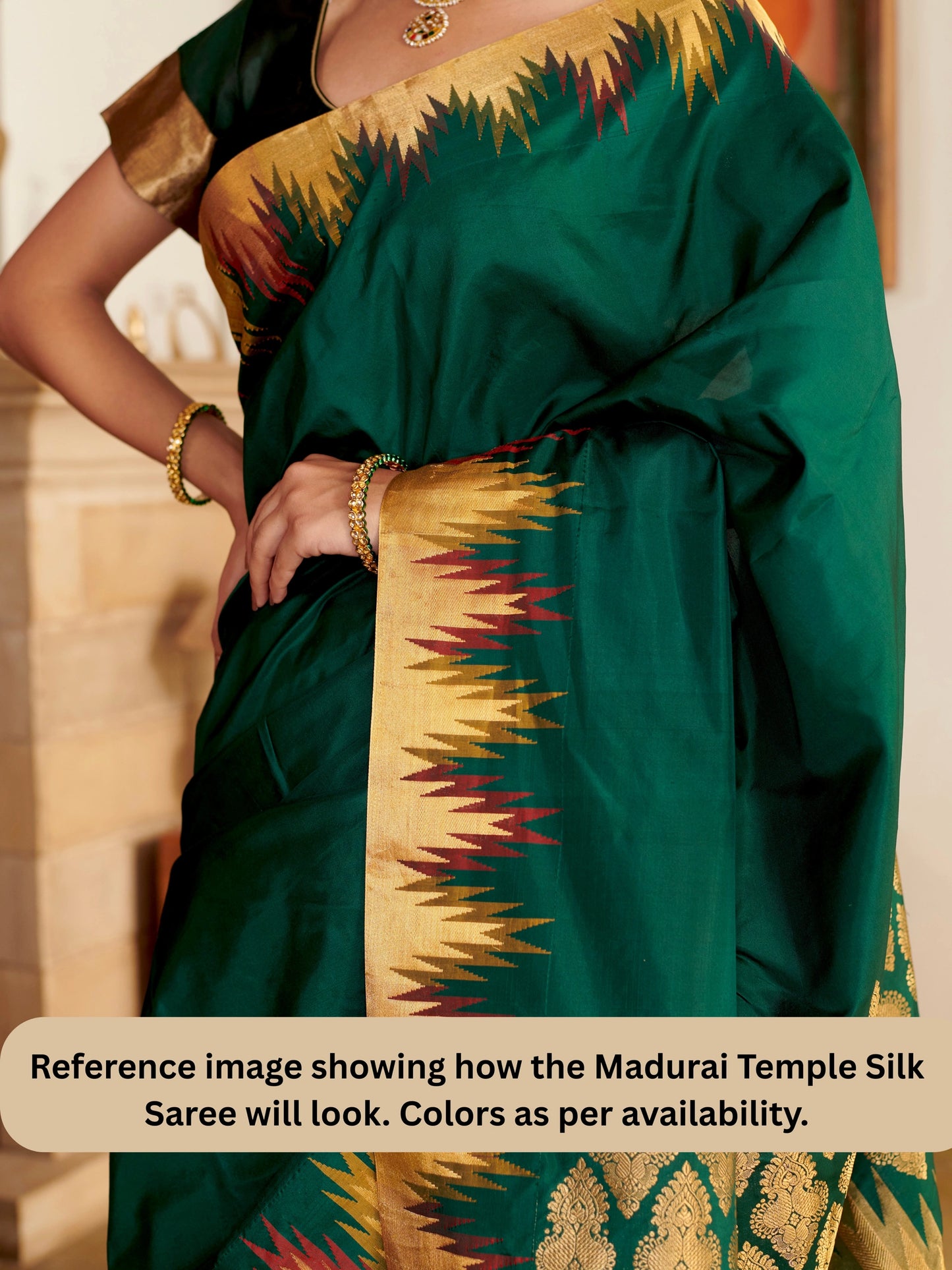 Mustard Madurai Temple Border Pure Silk Saree