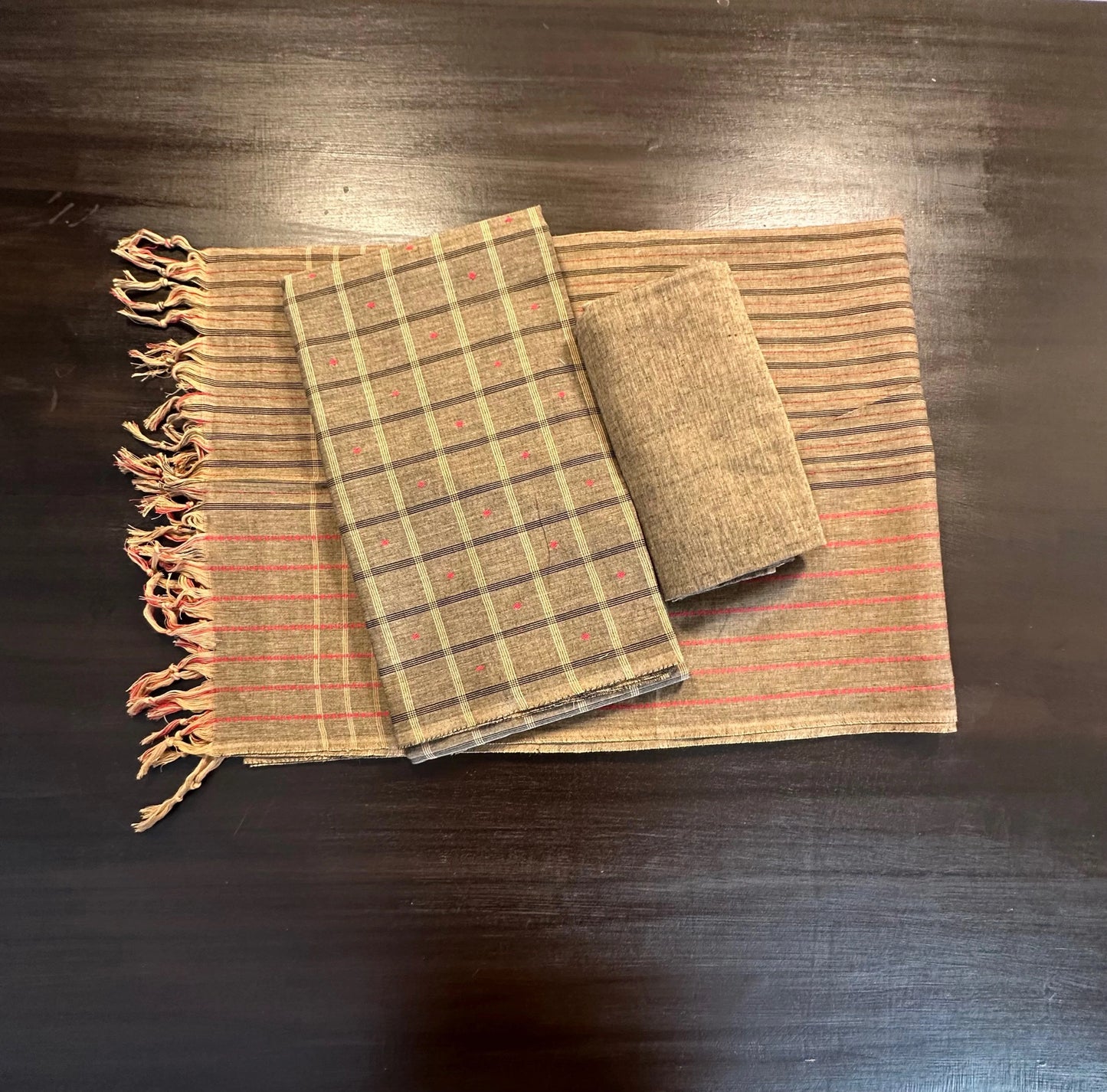 Brown Checkered Handloom Cotton Suit