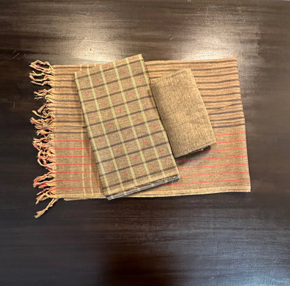 Brown Checkered Handloom Cotton Suit