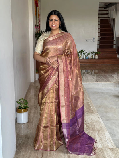 Purple Emboss Pure Tissue Silk Saree