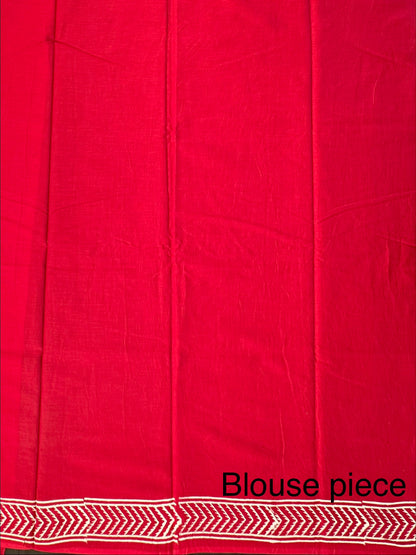 Red Bagru Hand Block Print Pure Cotton Saree