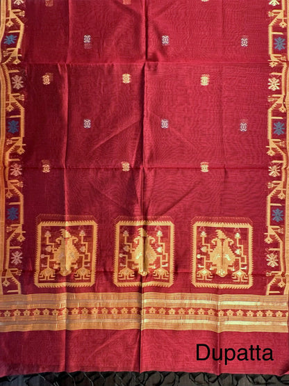 Maroon Jacquard 3-piece Unstitched Cotton Suit