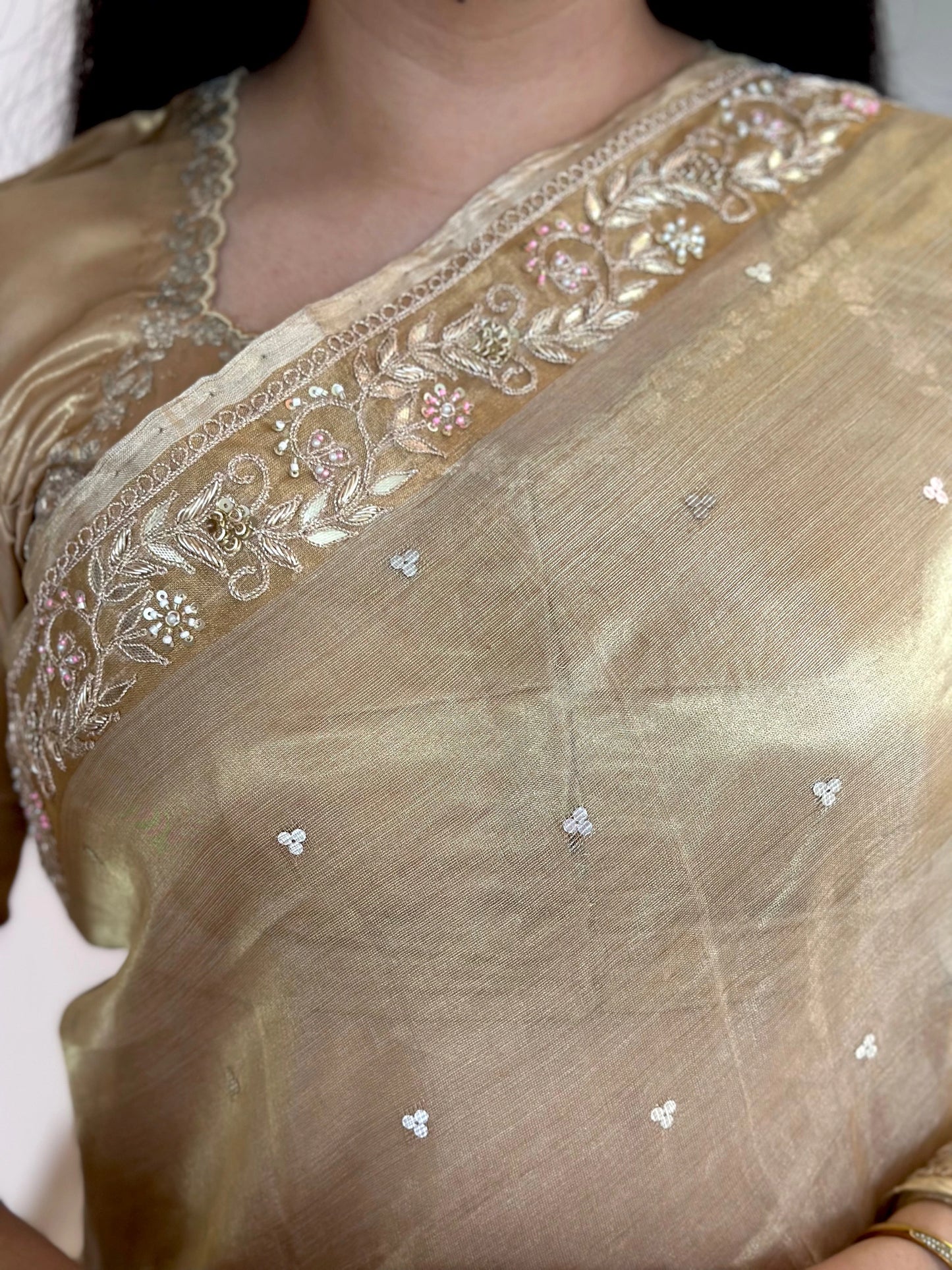 Golden Tissue Silk Saree With Zardozi Work