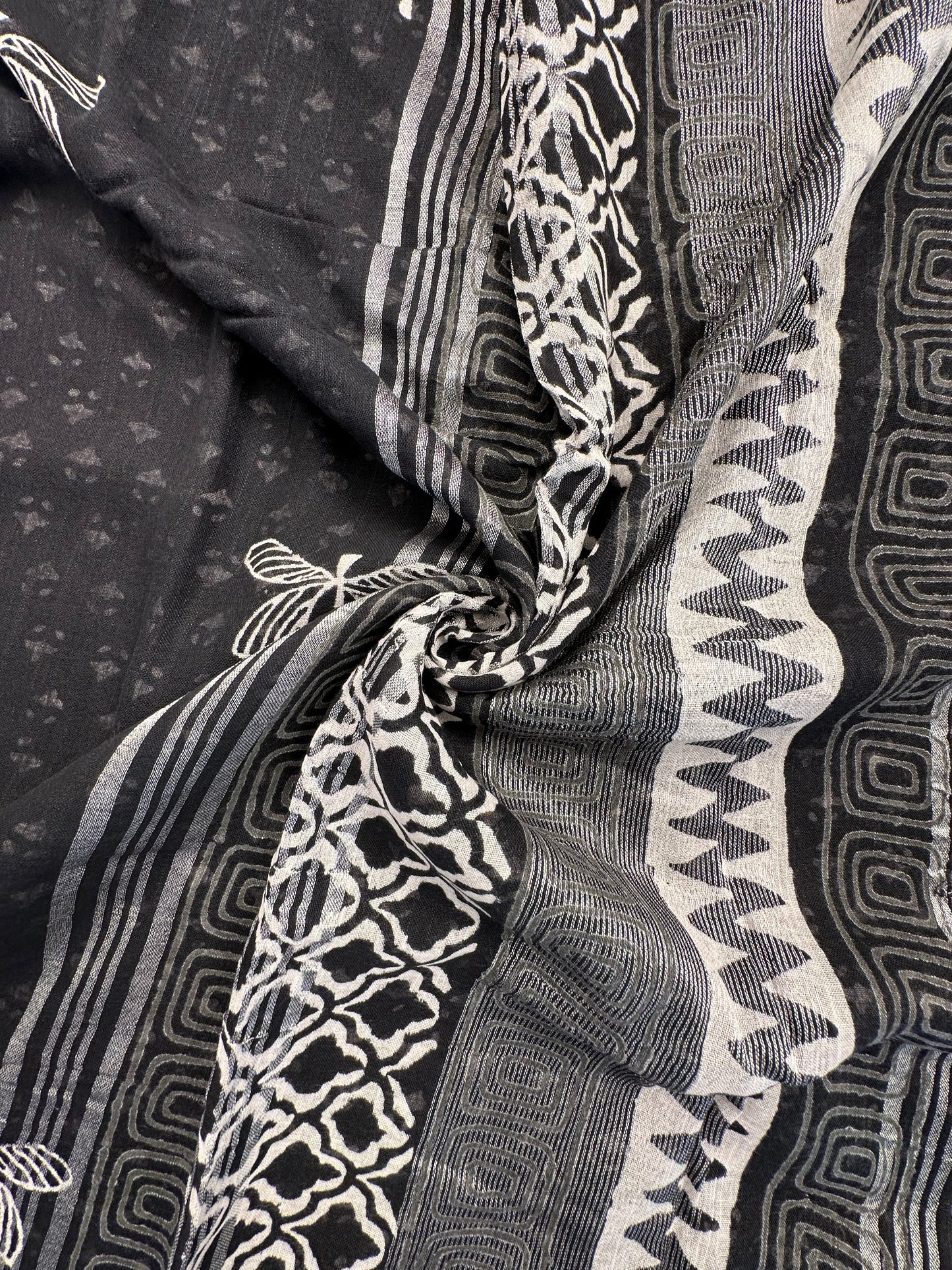 Black Printed Linen Saree