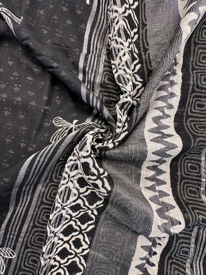 Black Printed Linen Saree