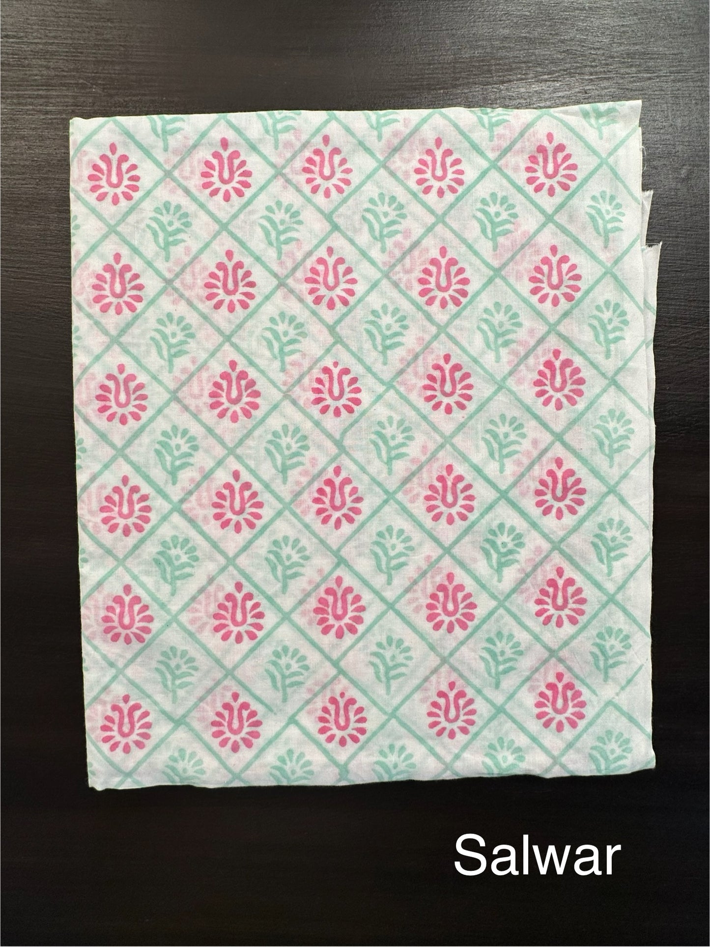 Pista Green Block Printed Pure Cotton Suit