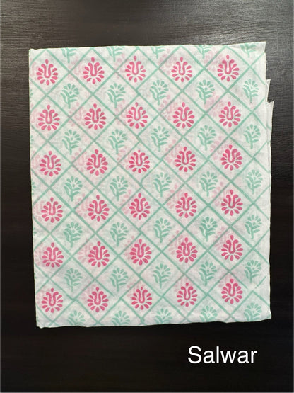 Pista Green Block Printed Pure Cotton Suit
