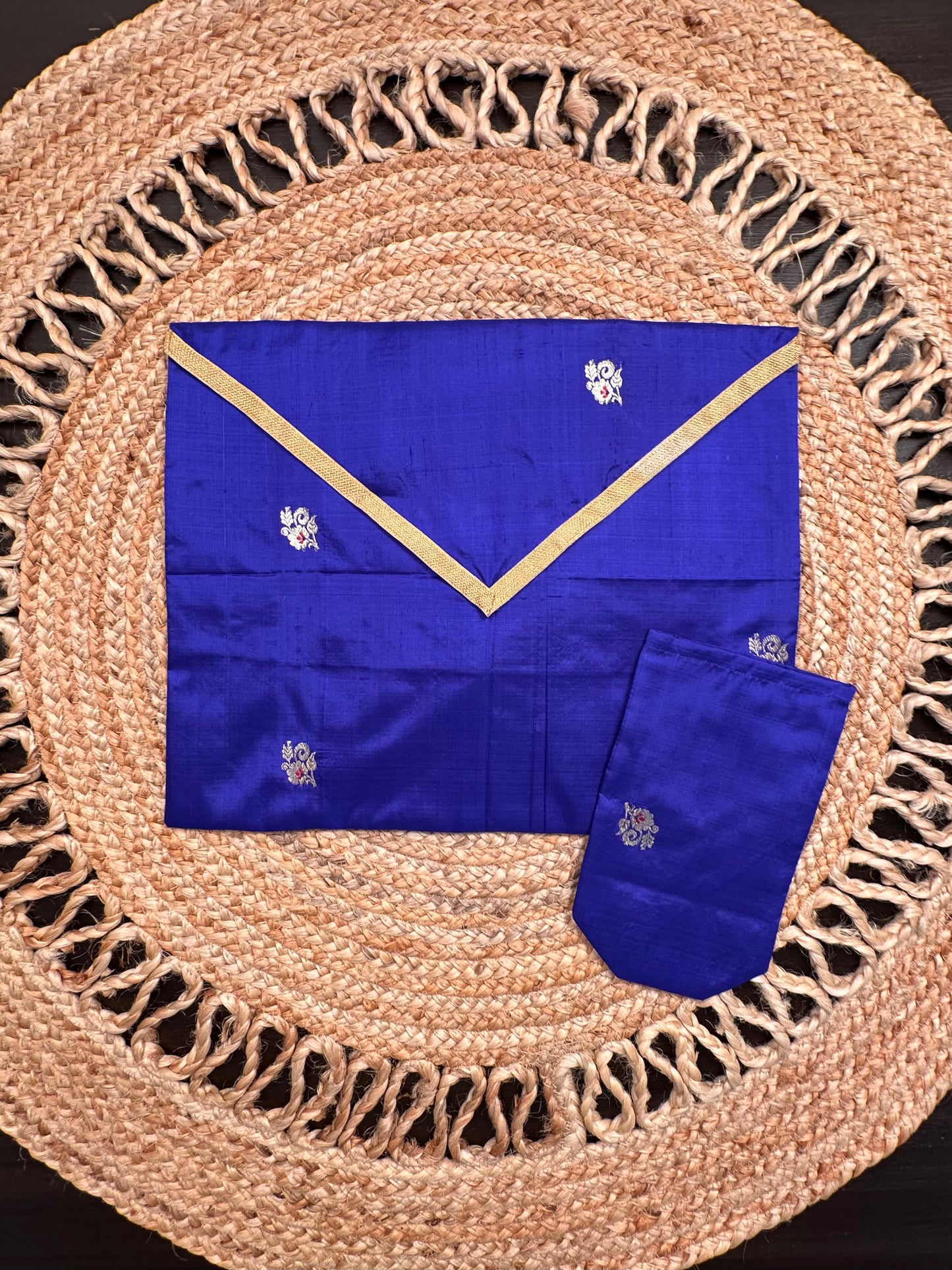 Royal Blue Pure Silk Saree Bag With Pouch