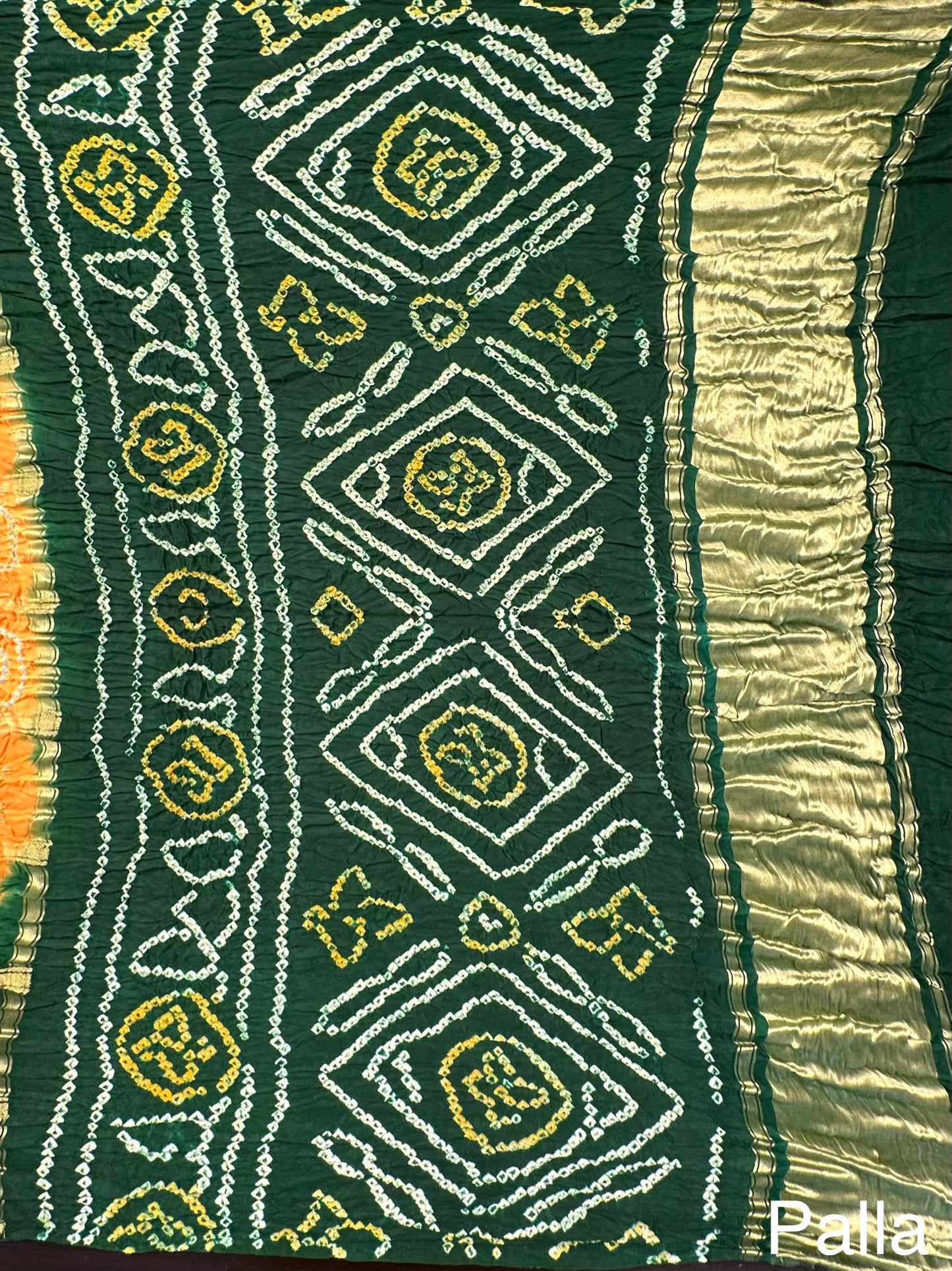 Mustard-Bottle Green Gharchola Bandhej Gajji Silk Saree