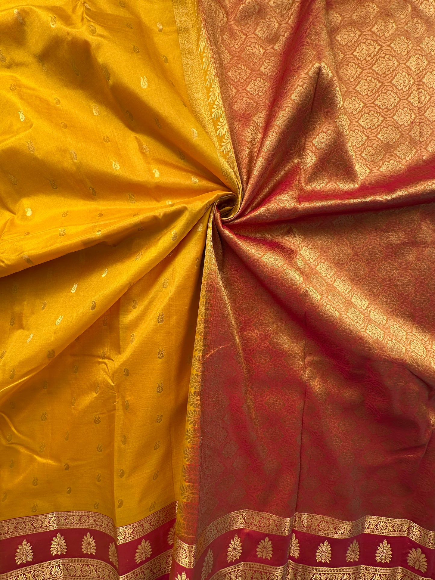 Yellow  Pondicherry Handloom Pure Silk Saree