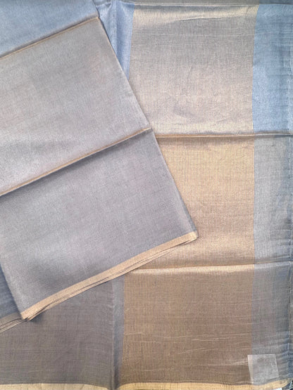 Bluish Grey Pure Tissue Silk Saree