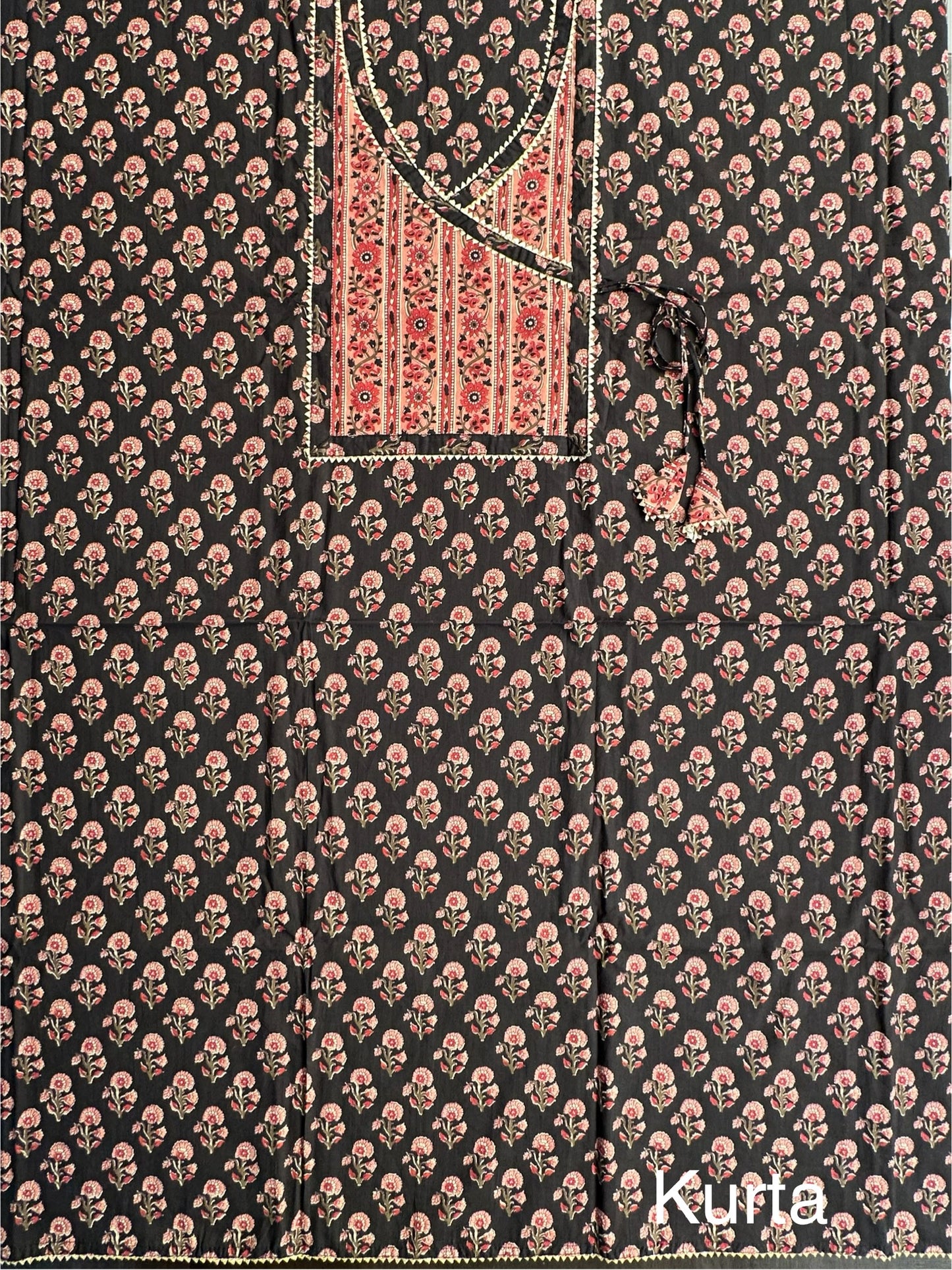 Black Angrakha Printed Cotton 3-Piece Suit