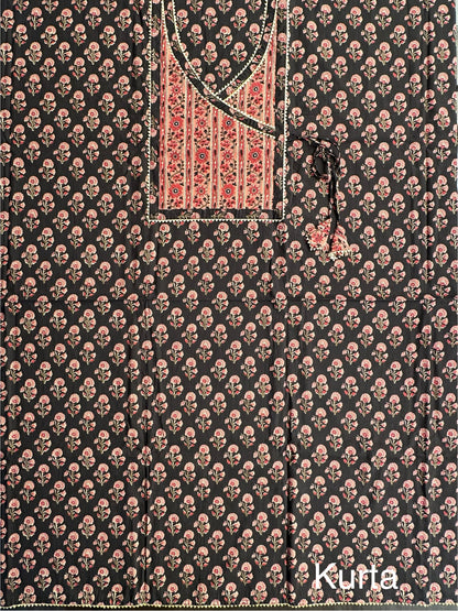 Black Angrakha Printed Cotton 3-Piece Suit