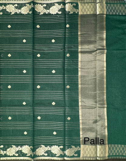 Bottle Green Chanderi Cotton Saree
