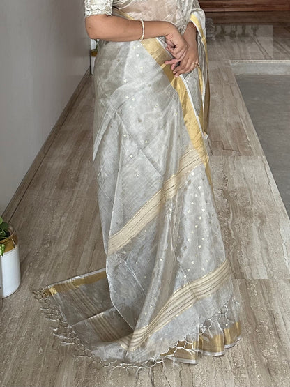 Silver Pure Tissue Silk Saree