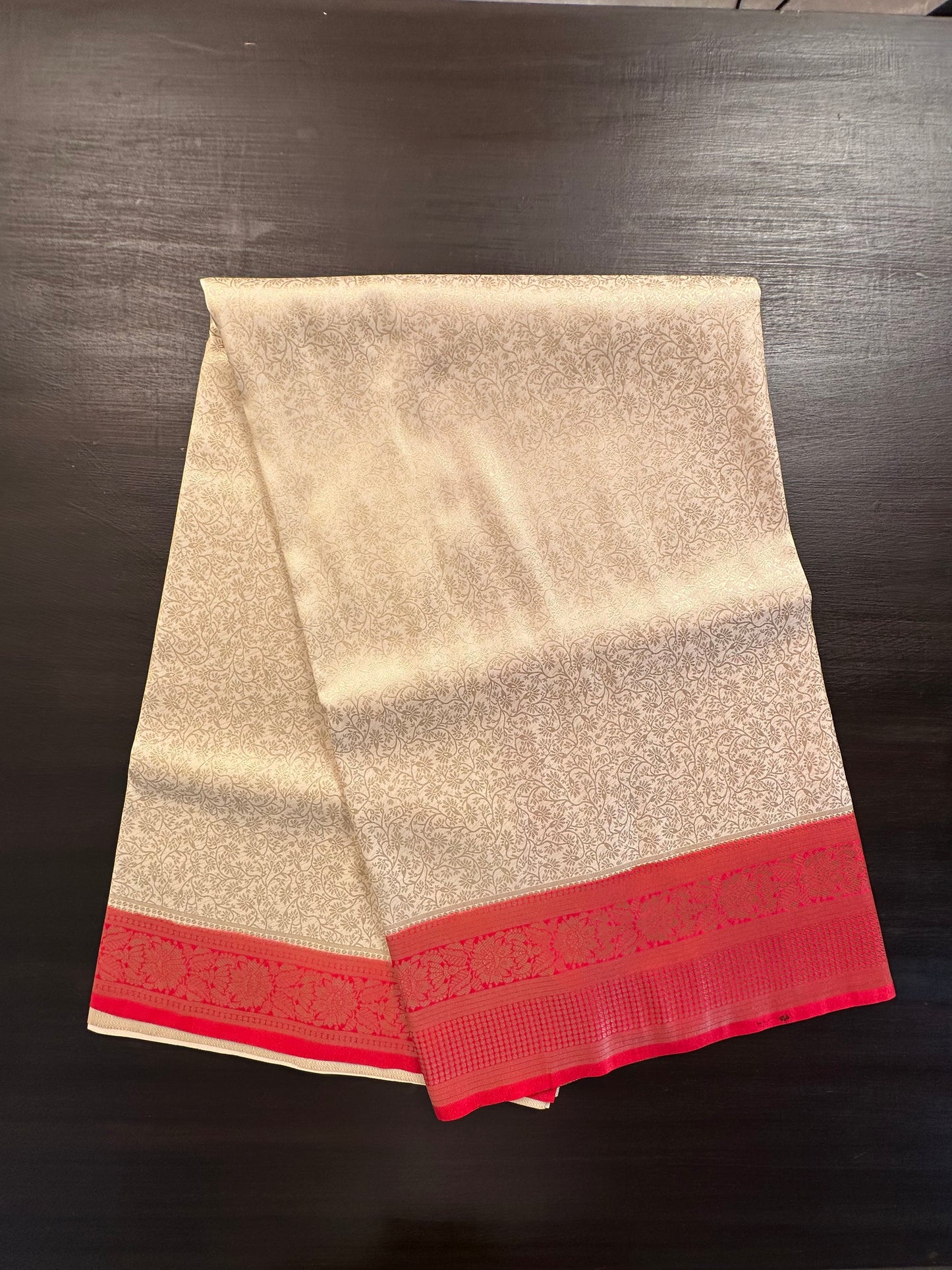 Cream-Red Blended Jamawar Saree