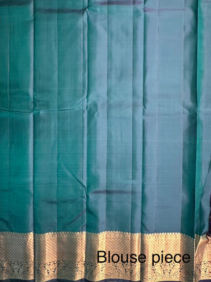 Teal Blue Handloom Kanjivaram Pure Silk Saree