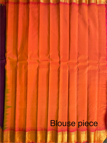 Purple-Coral Gadwal Pure Silk Saree