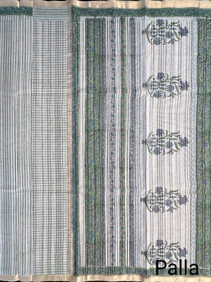 Off White- Black Block Printed Kota Doria Cotton Saree