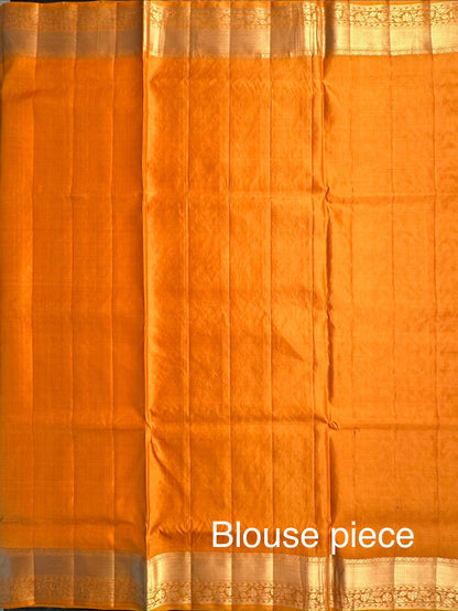 Cream-Mustard Zari Jamawar Pure Silk Saree
