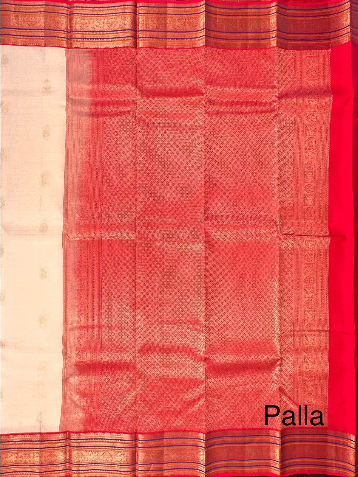 Light Beige-Red Pure Silk Saree