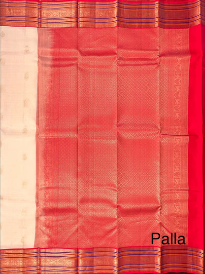 Light Beige-Red Pure Silk Saree