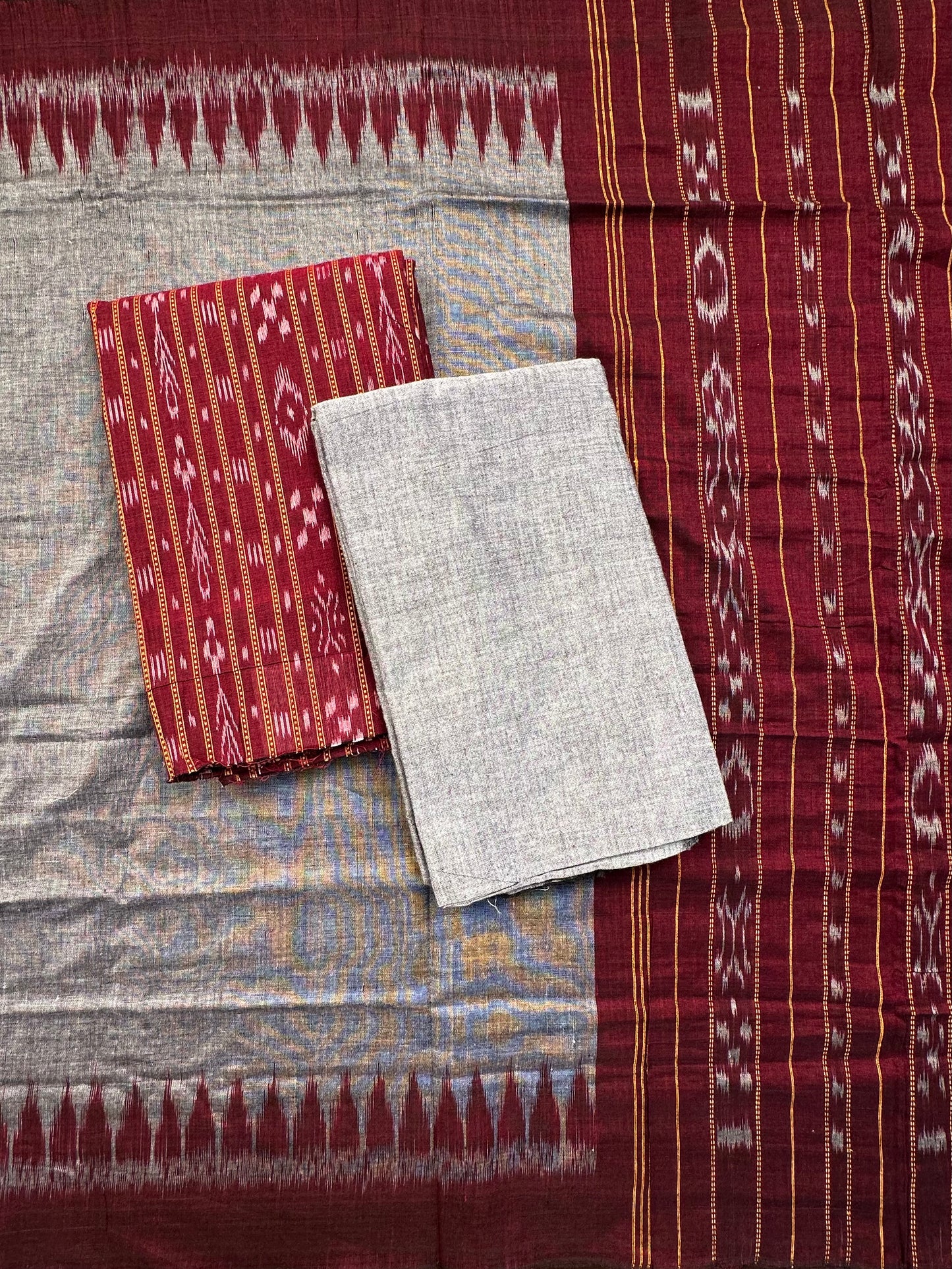 Maroon Sambhalpuri Ikkat Handloom Cotton  3-Piece Suit