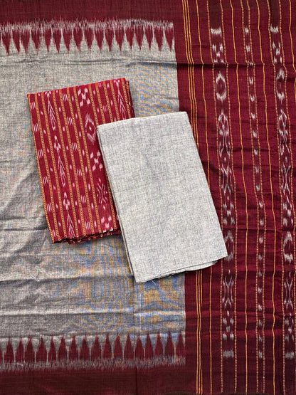 Maroon Sambhalpuri Ikkat Handloom Cotton  3-Piece Suit