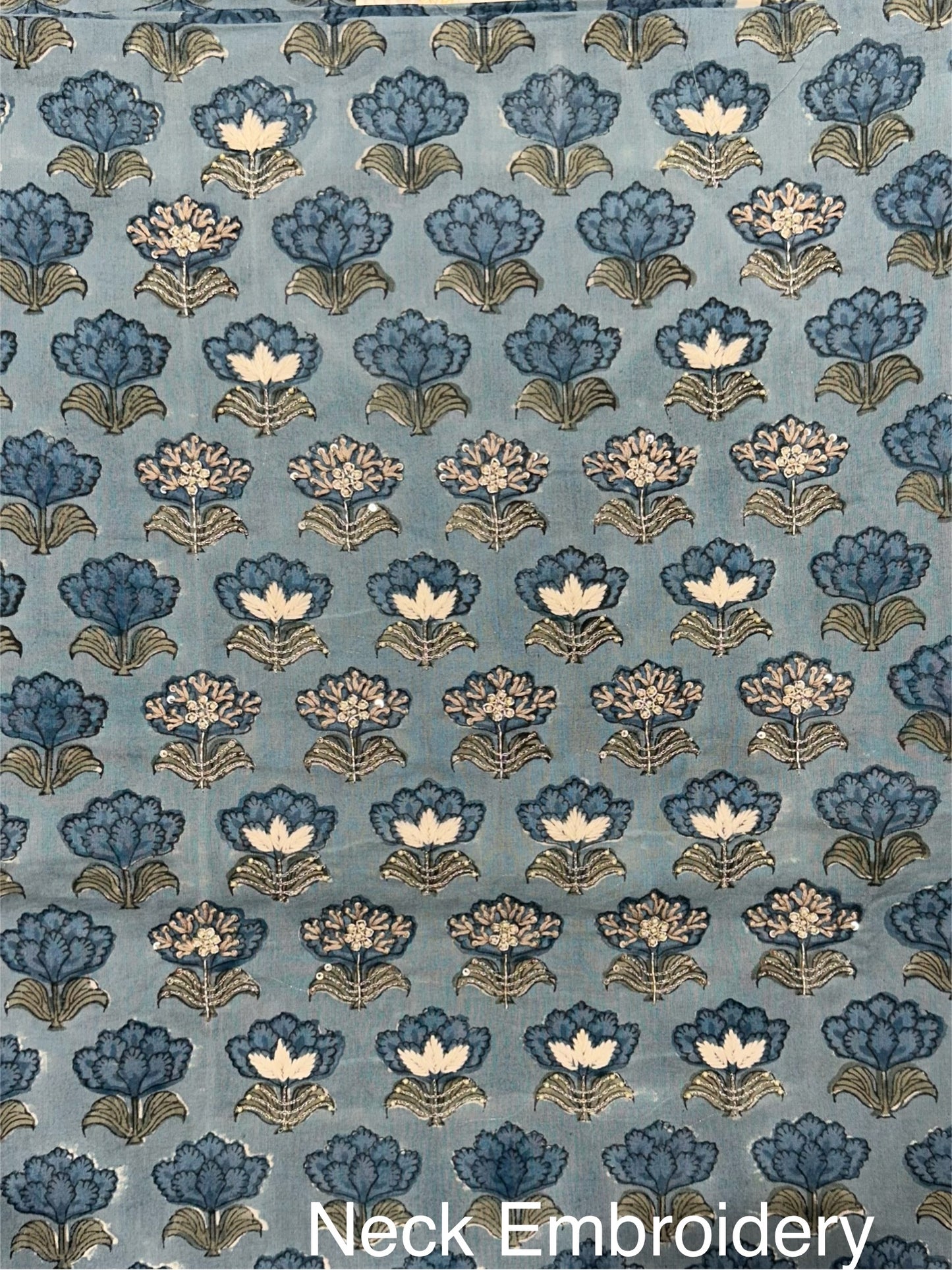 Blue Block Printed Pure Cotton Suit