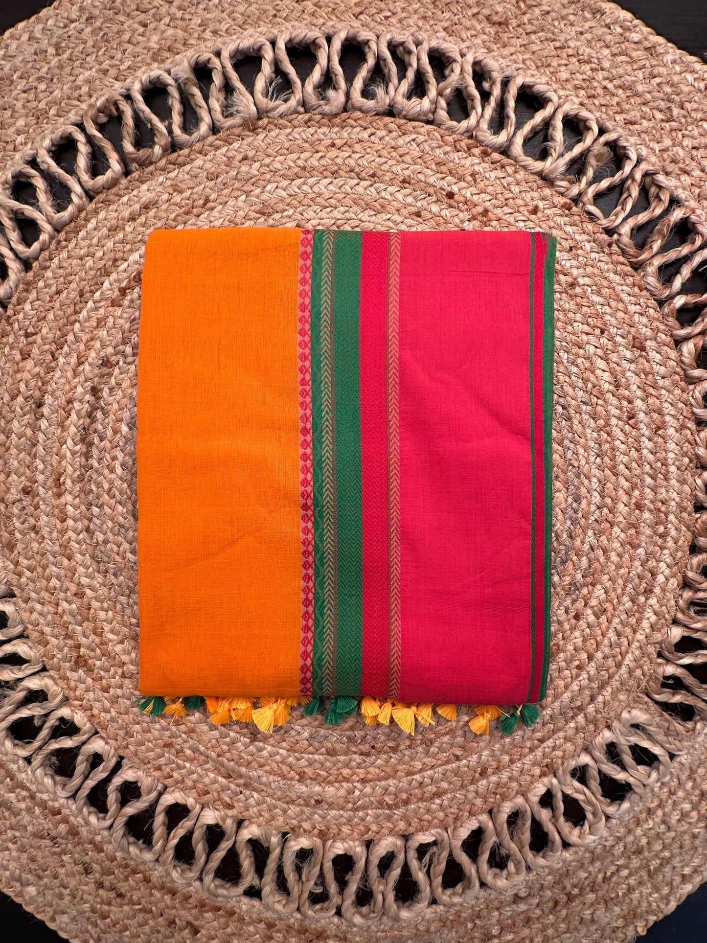 Orange-Red Piyali Bengal Cotton Saree