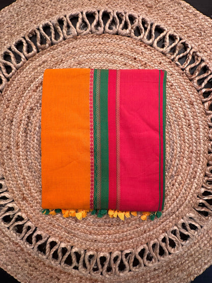 Orange-Red Piyali Bengal Cotton Saree