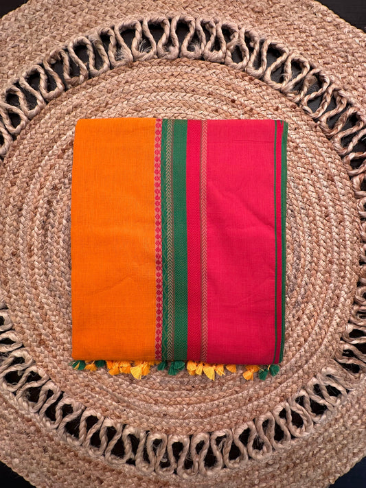Orange-Red Piyali Bengal Cotton Saree