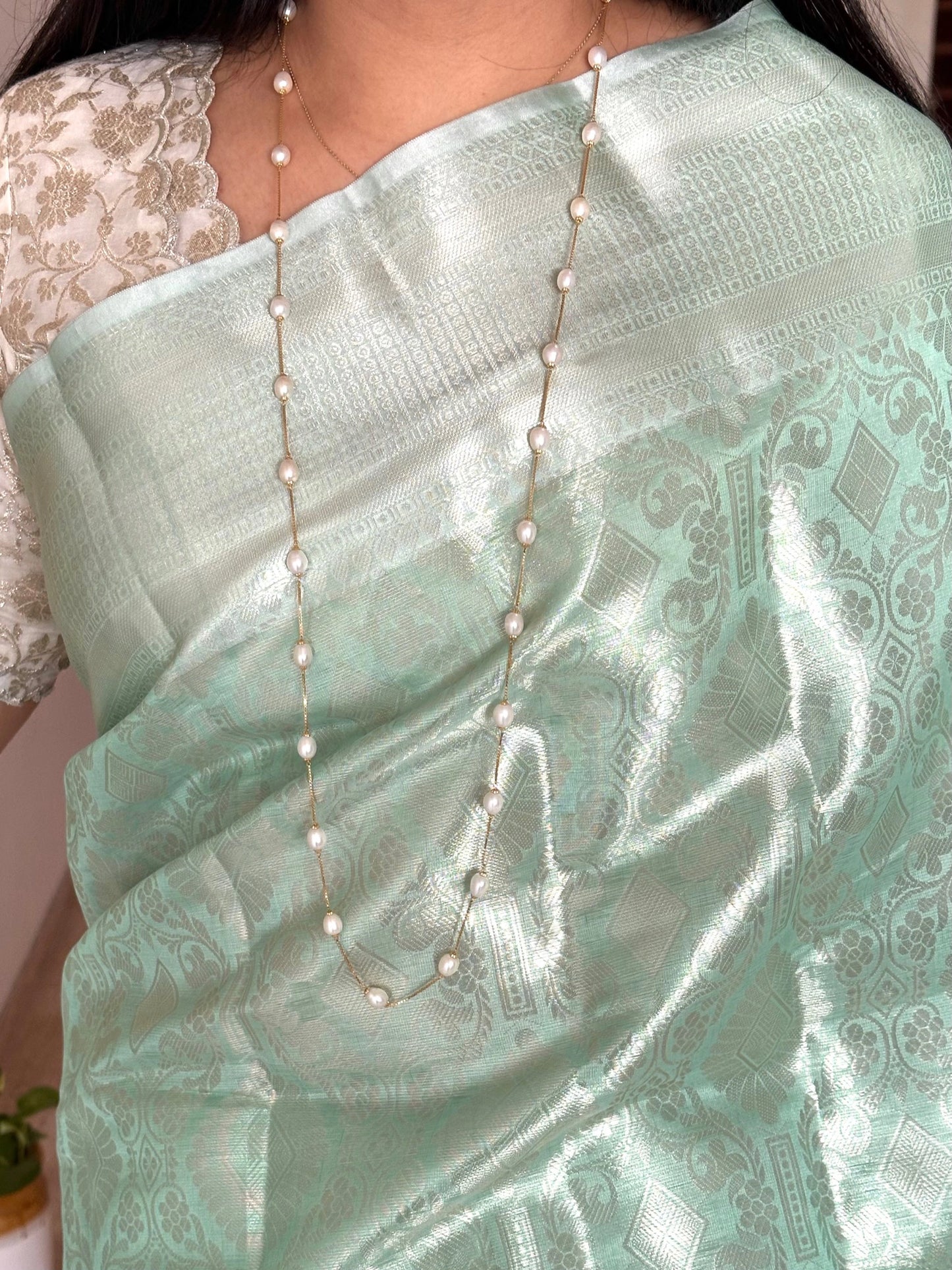 Sea Green Saadagi Tissue Saree