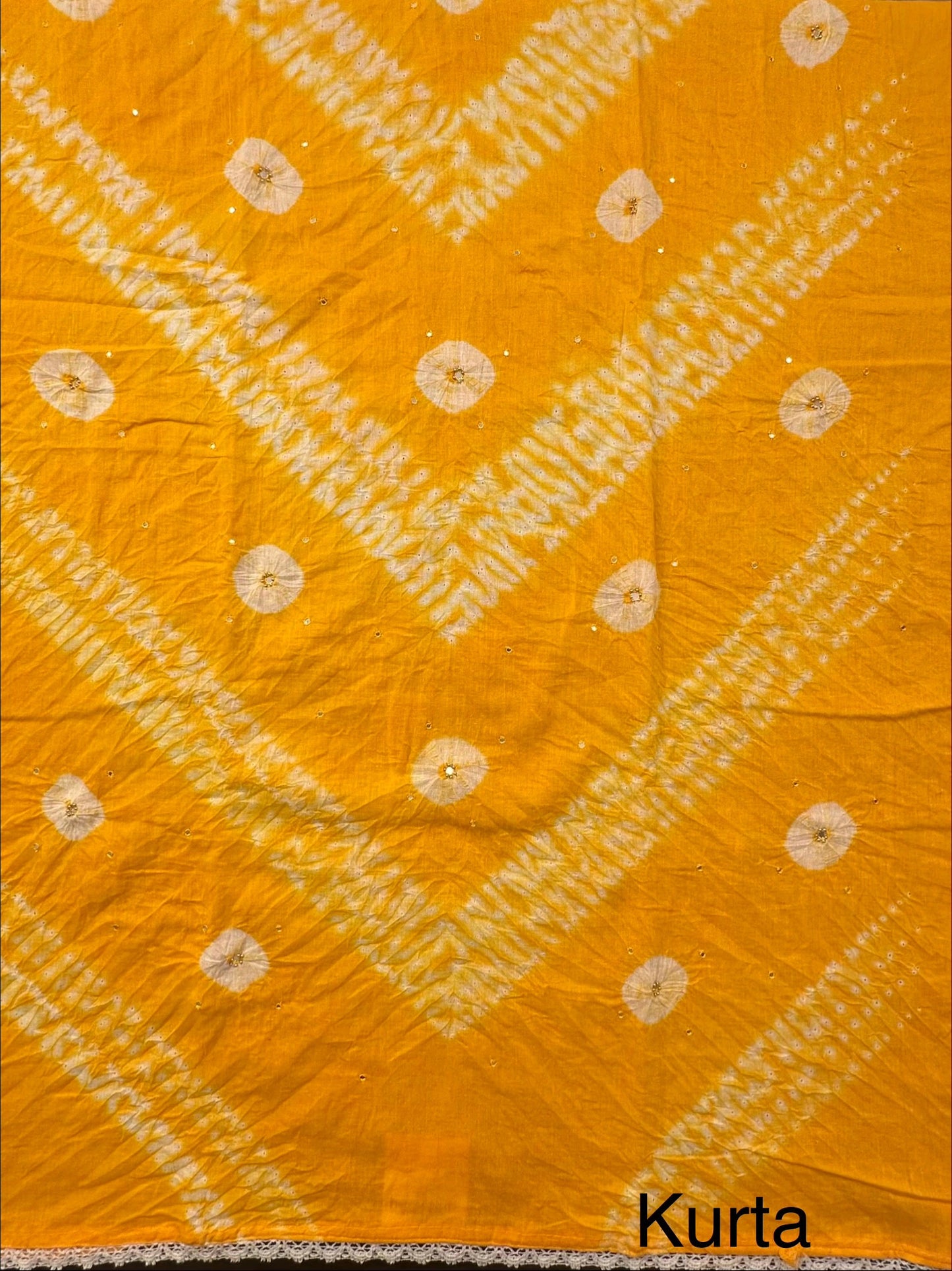 Yellow Batik-Bandhini Hand Tie-Dye Pure Cotton 3-Piece Unstitched Suit