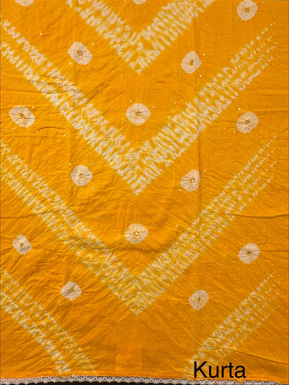 Yellow Batik-Bandhini Hand Tie-Dye Pure Cotton 3-Piece Unstitched Suit