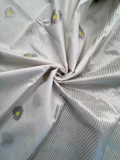 Off White Silver Zari Pure Chanderi Saree