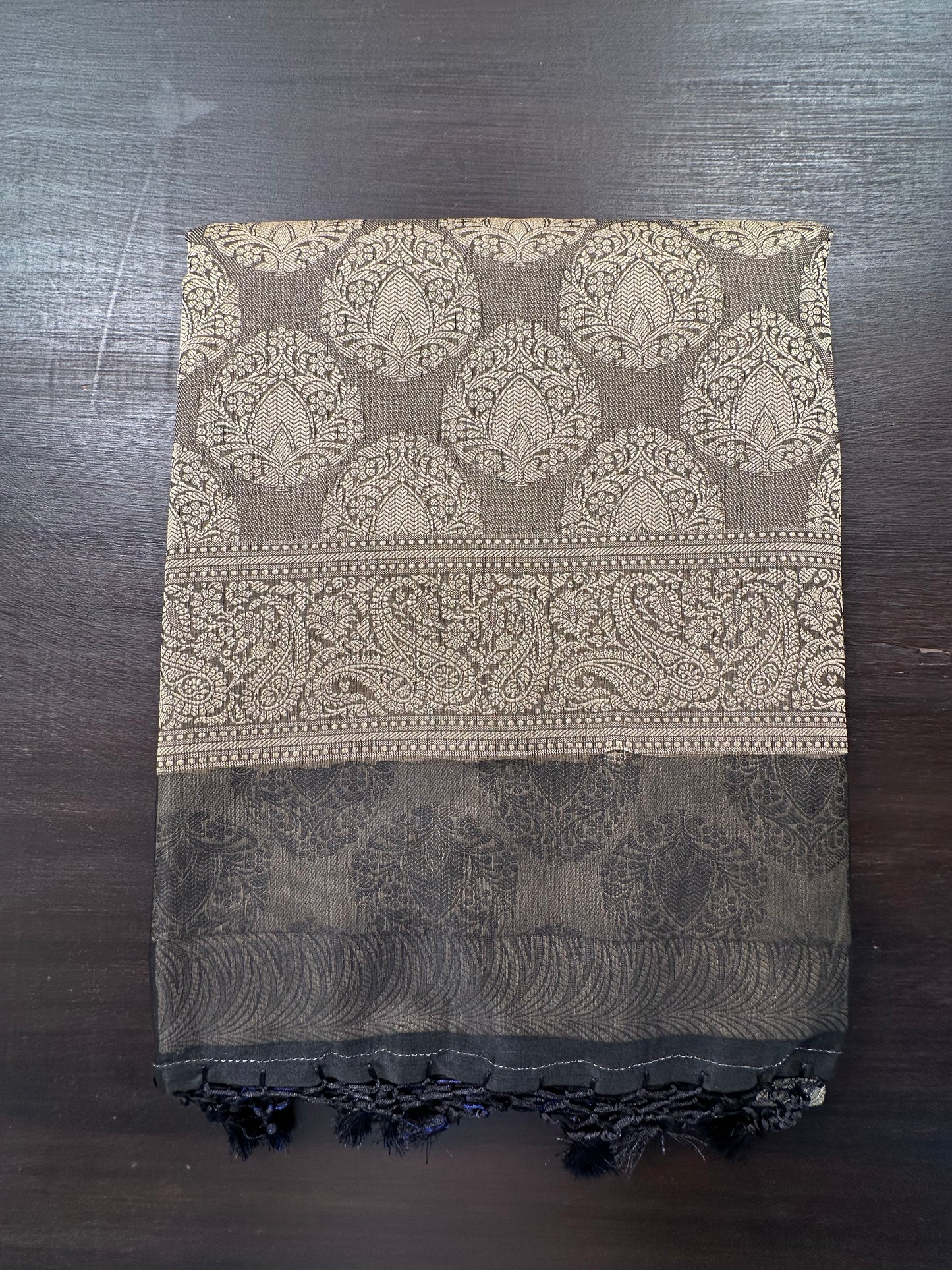 Grey-Black Fancy Tissue Saree
