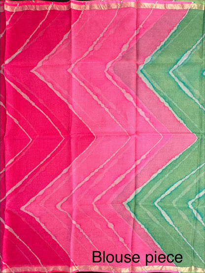 Green-Pink Leheriya Kota Doria Pure Silk Saree