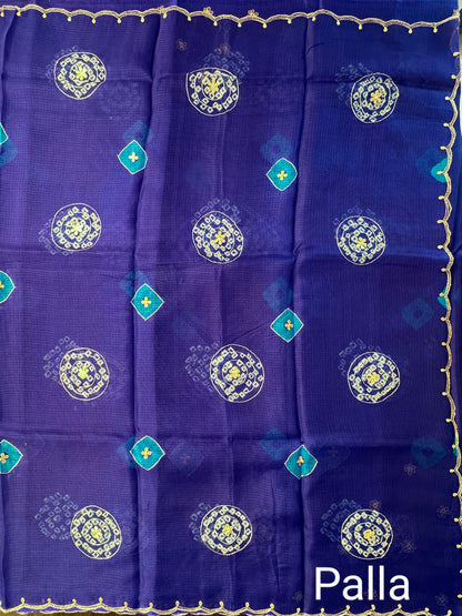 Kota Doria Pure Silk Saree with Aari Scallops