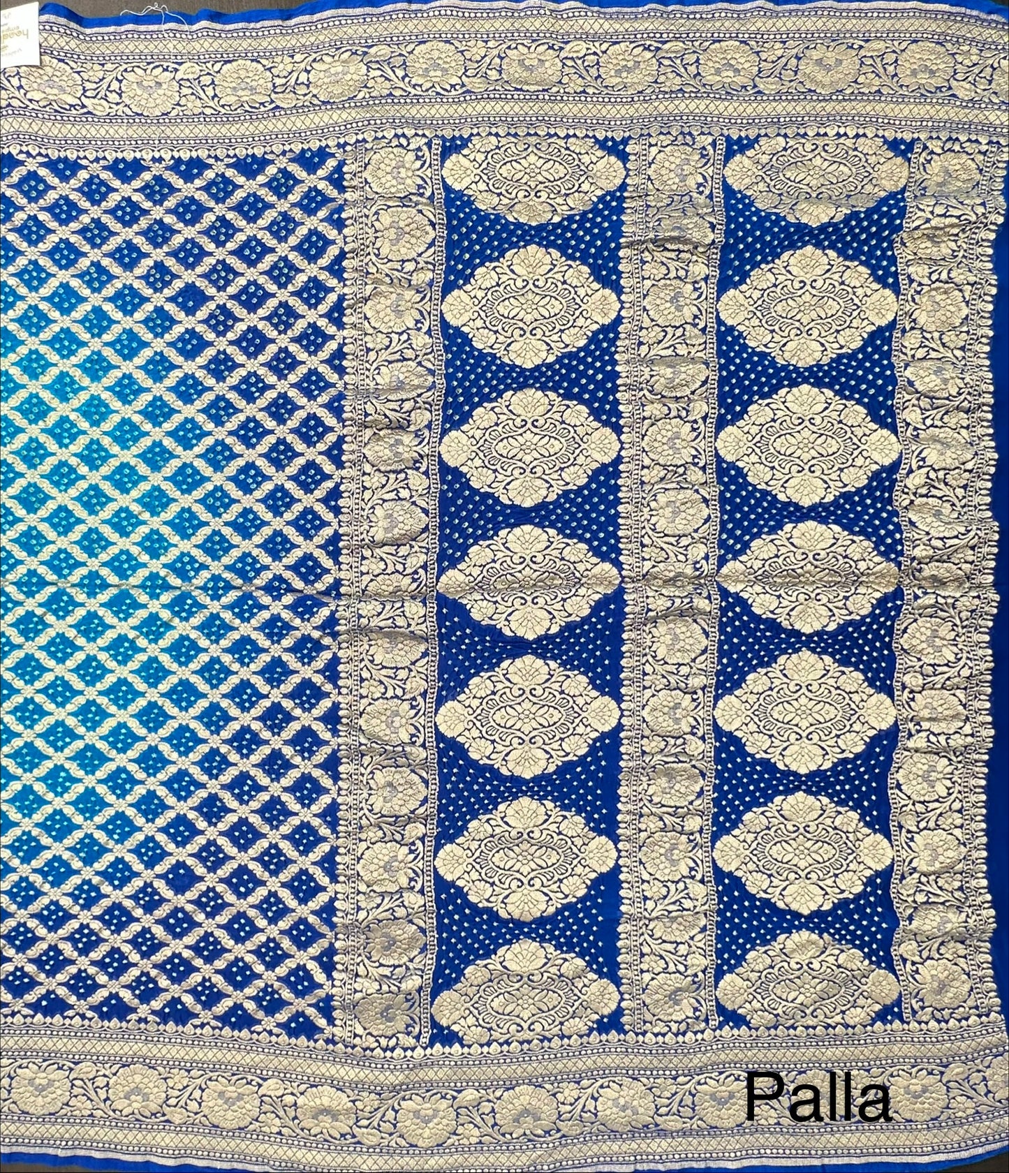 Firozi-Royal Blue Gharchola Bandhej Pure Georgette Saree