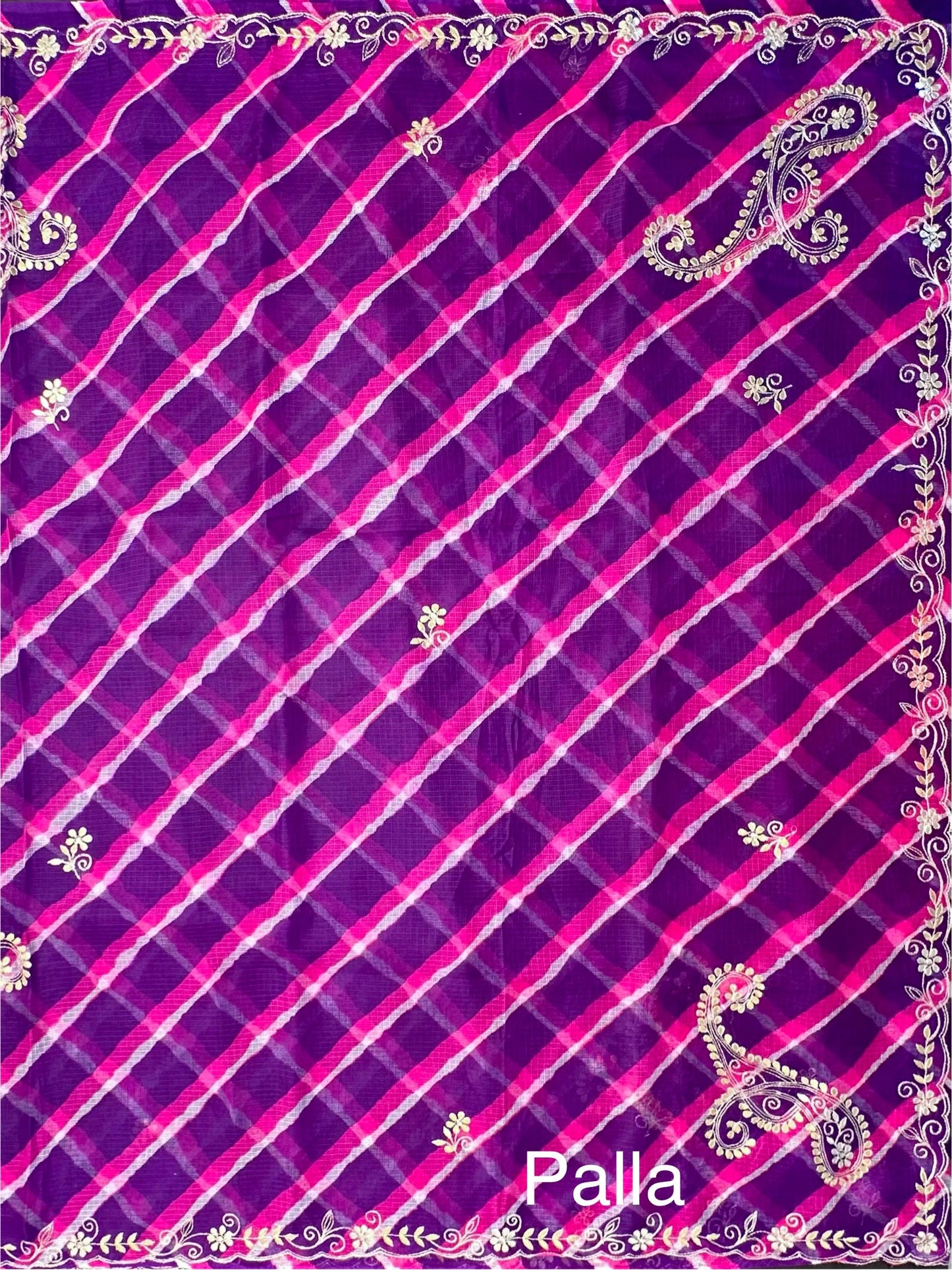 Purple-Rani Kyra Leheriya Kota Doria Pure Silk Saree With Gota Patti Work