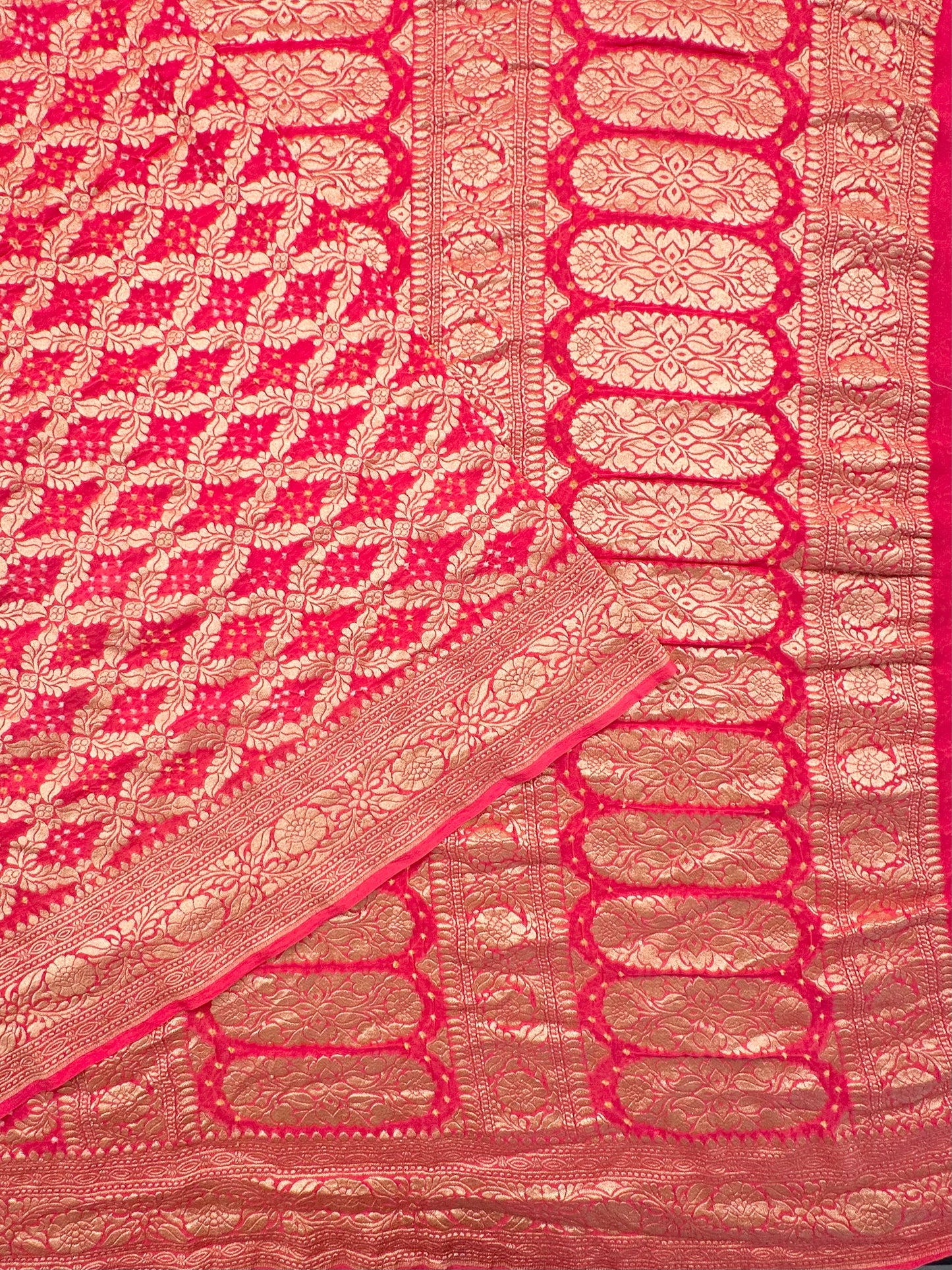Coral Pink Gharchola Bandhej Pure Georgette Saree