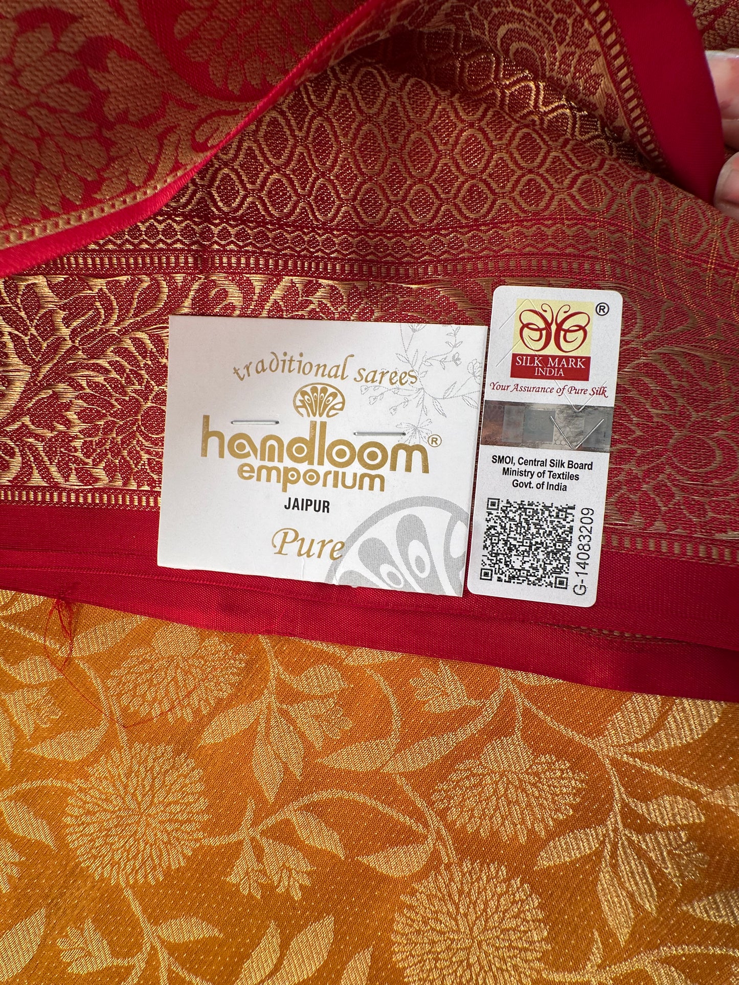 Mustard-Red Handloom Kanjivaram Jamawar Pure Silk Saree