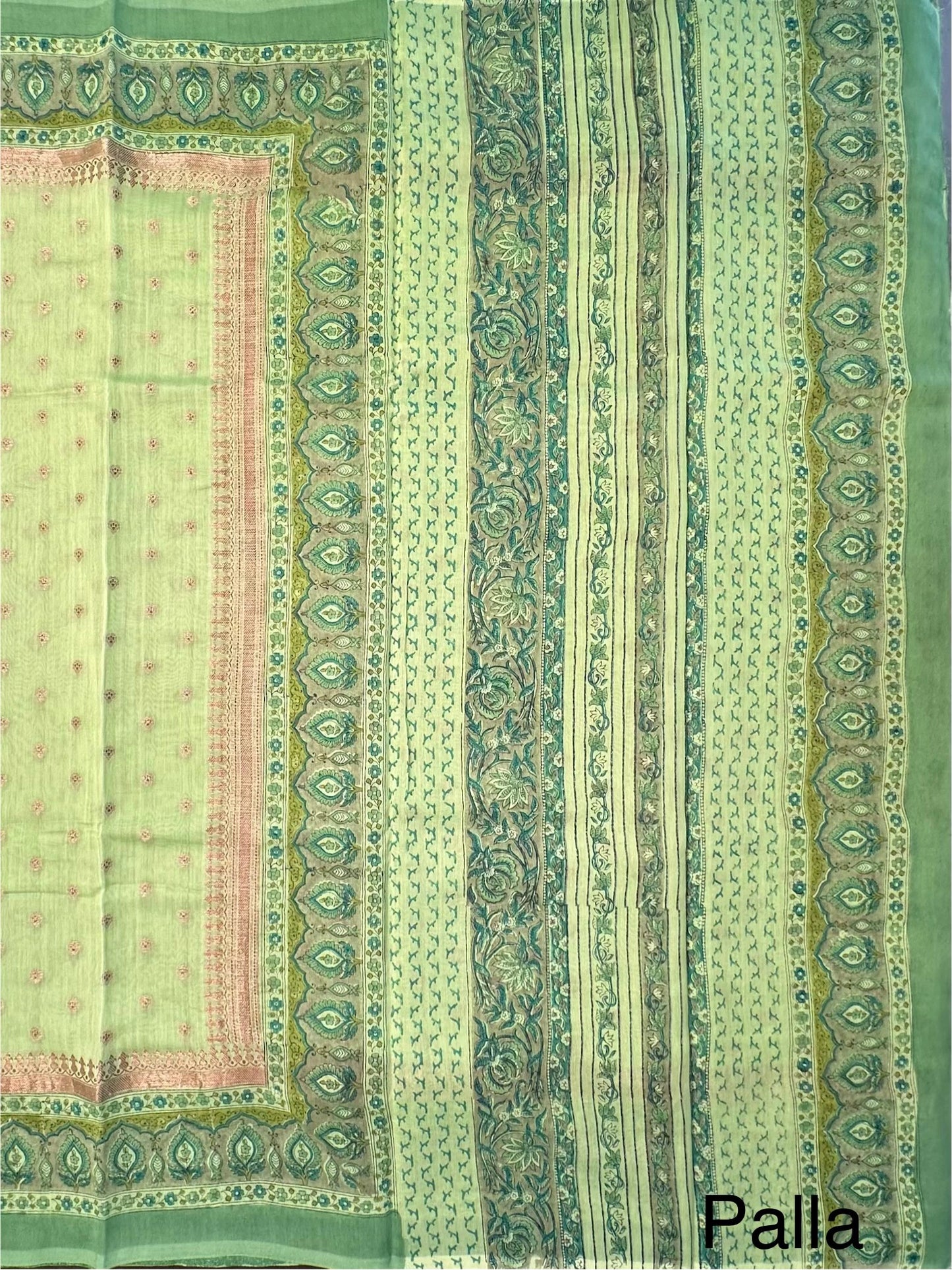 Green Chanderi Saree with Hand Block Print