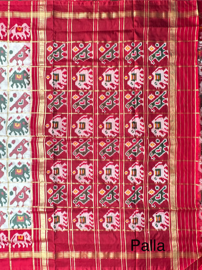 Off White-Maroon Patola Pure Silk Saree