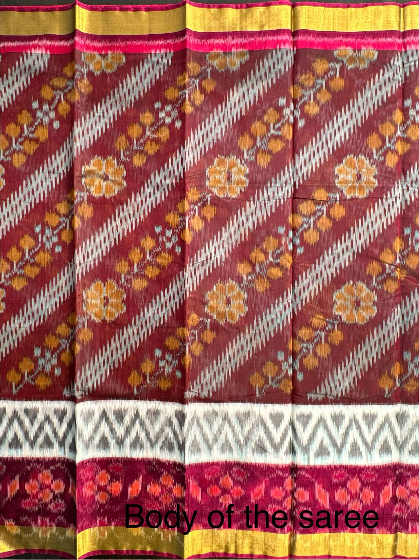Wine-Rani Ikkat Kosa Cotton Silk Saree